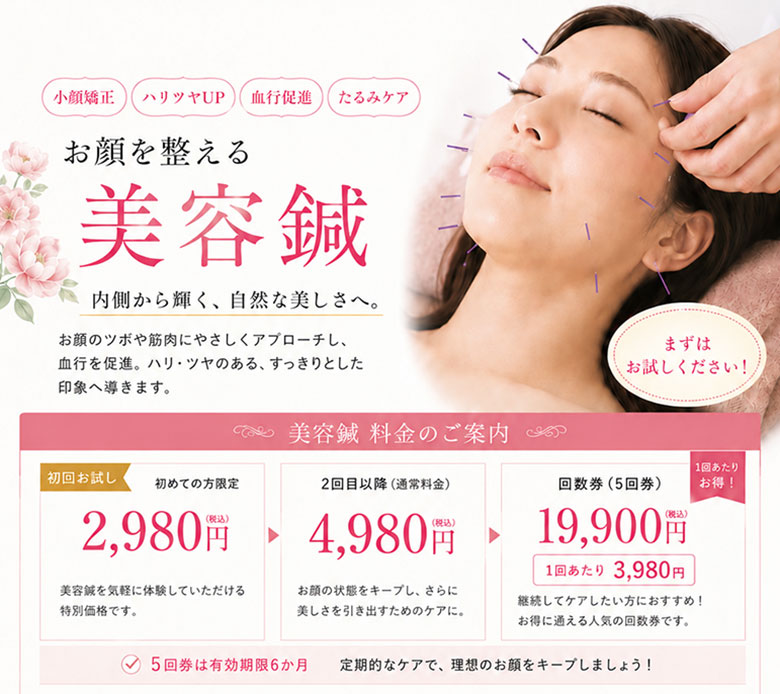 お顔を整える美容鍼初回お試し2980円